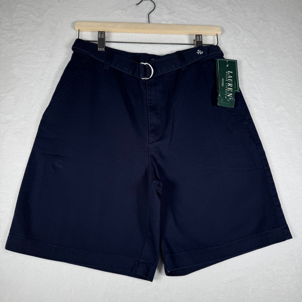 Lauren Ralph Lauren Navy Blue Cotton D-Ring Belted Chino Shorts Size 4 New - Picture 2 of 10